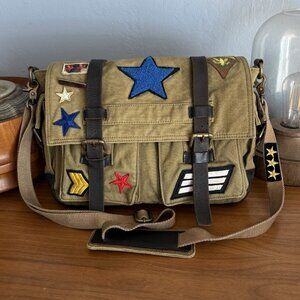Free People Washed Military Messenger Bag Patches